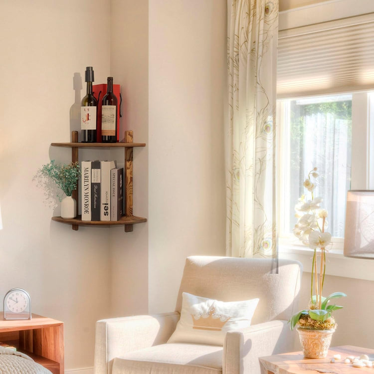 Floating Corner Shelf, Wood Bookshelf Floating Wall Mounted, Small Corner Shelve