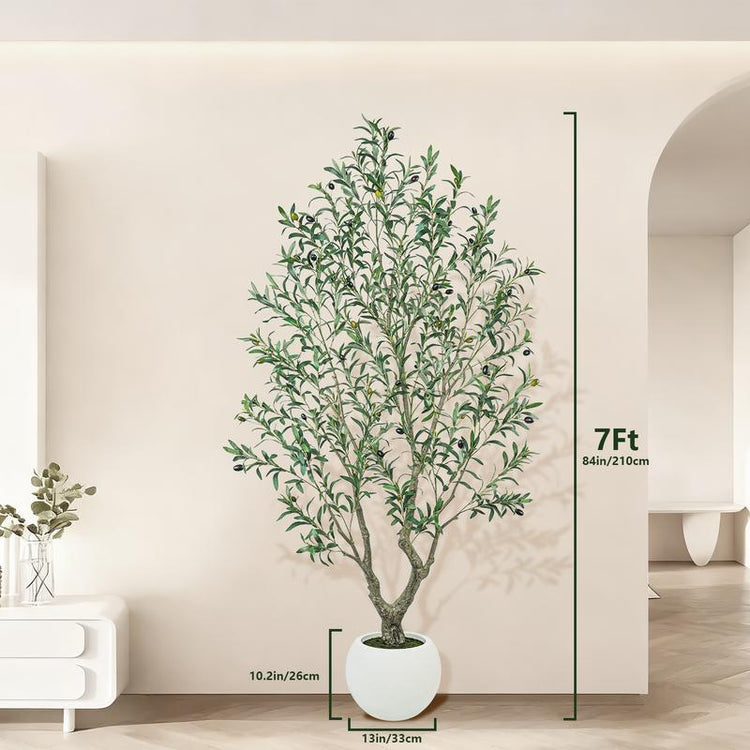 Realistic Artificial Olive Tree with Thick Trunk & Lifelike Fruit – 5/6/7/8FT, Perfect for Home & Office Décor with round White Pot