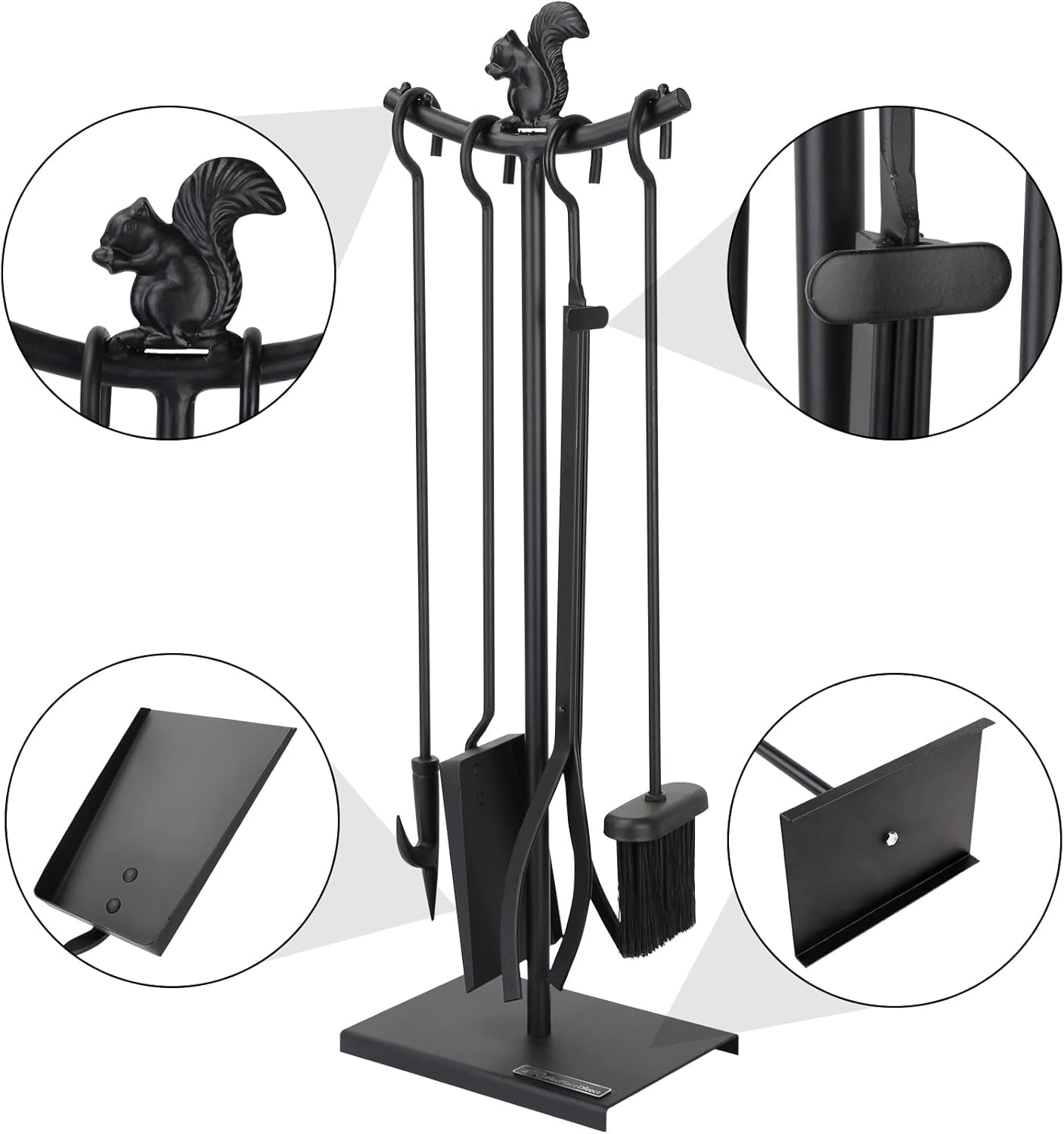 5 Pieces Fireplace Tools Set Strength Wrought Iron Indoor Outdoor Fire Place Toolset Hearth Accessories Kit with Fireplace Brush, Fire Poker, Fireplace Shovel, Firewood Tong