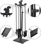 5 Pieces Fireplace Tools Set Strength Wrought Iron Indoor Outdoor Fire Place Toolset Hearth Accessories Kit with Fireplace Brush, Fire Poker, Fireplace Shovel, Firewood Tong