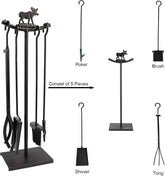 5 Pieces Fireplace Tools Set Strength Wrought Iron Indoor Outdoor Fire Place Toolset Hearth Accessories Kit with Fireplace Brush, Fire Poker, Fireplace Shovel, Firewood Tong