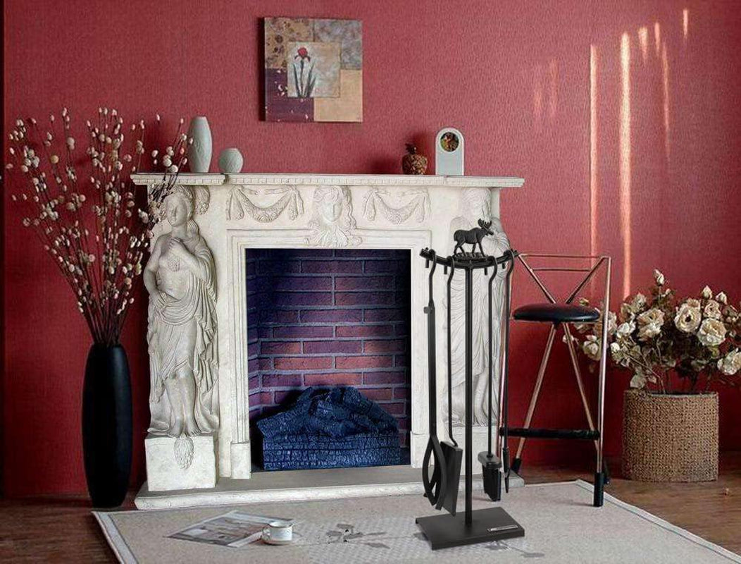 5 Pieces Fireplace Tools Set Strength Wrought Iron Indoor Outdoor Fire Place Toolset Hearth Accessories Kit with Fireplace Brush, Fire Poker, Fireplace Shovel, Firewood Tong
