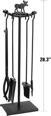5 Pieces Fireplace Tools Set Strength Wrought Iron Indoor Outdoor Fire Place Toolset Hearth Accessories Kit with Fireplace Brush, Fire Poker, Fireplace Shovel, Firewood Tong