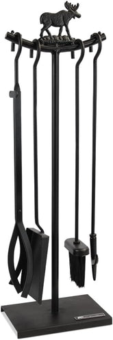 5 Pieces Fireplace Tools Set Strength Wrought Iron Indoor Outdoor Fire Place Toolset Hearth Accessories Kit with Fireplace Brush, Fire Poker, Fireplace Shovel, Firewood Tong