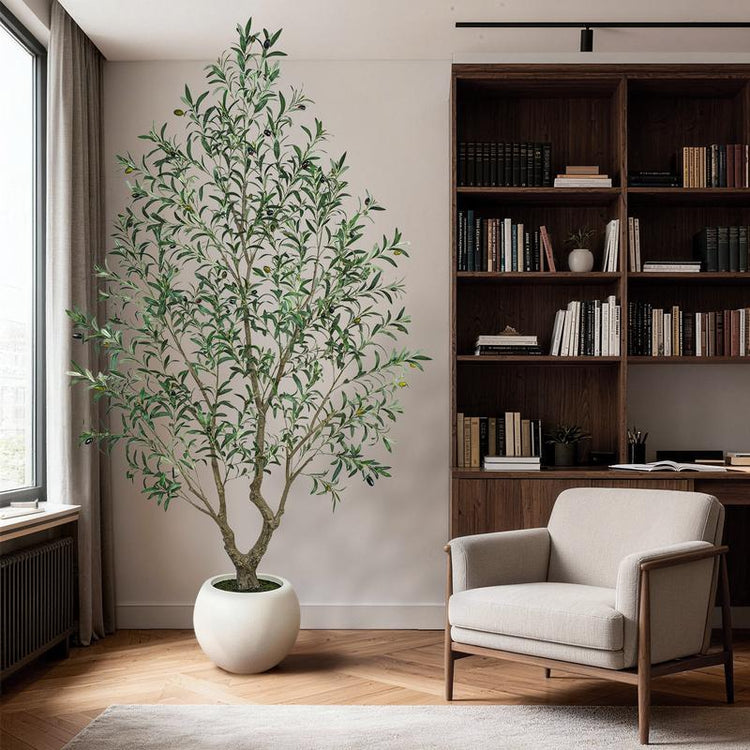 Realistic Artificial Olive Tree with Thick Trunk & Lifelike Fruit – 5/6/7/8FT, Perfect for Home & Office Décor with round White Pot