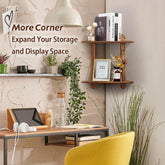 Floating Corner Shelf, Wood Bookshelf Floating Wall Mounted, Small Corner Shelve