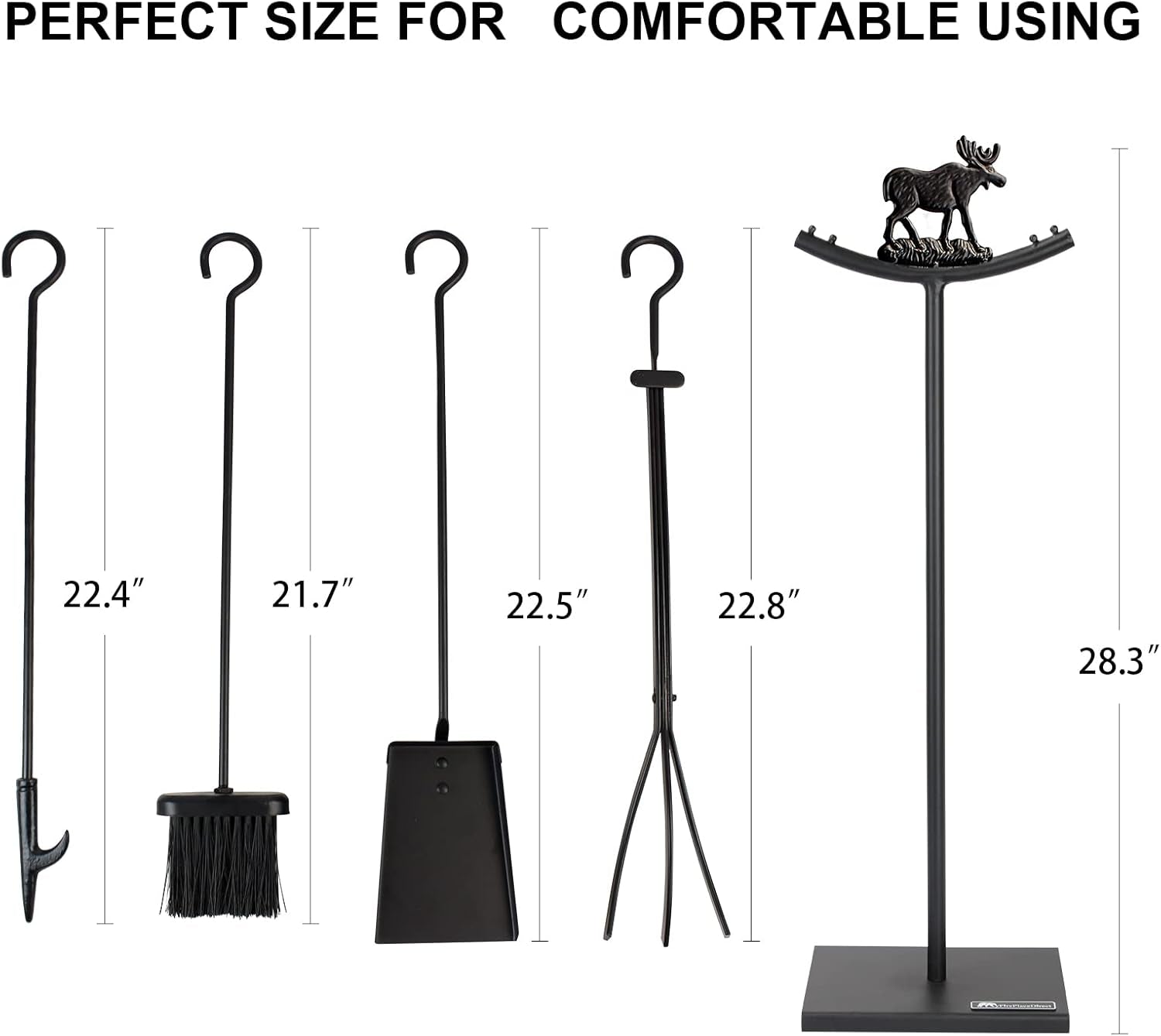 5 Pieces Fireplace Tools Set Strength Wrought Iron Indoor Outdoor Fire Place Toolset Hearth Accessories Kit with Fireplace Brush, Fire Poker, Fireplace Shovel, Firewood Tong