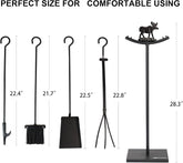 5 Pieces Fireplace Tools Set Strength Wrought Iron Indoor Outdoor Fire Place Toolset Hearth Accessories Kit with Fireplace Brush, Fire Poker, Fireplace Shovel, Firewood Tong