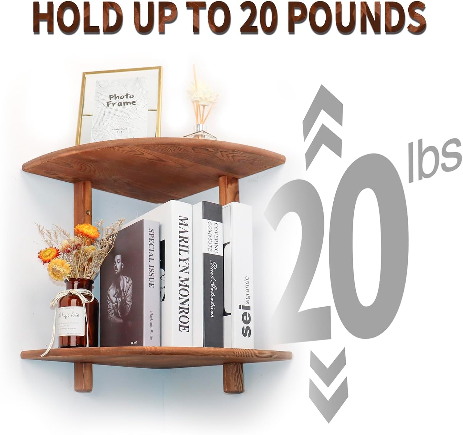 Floating Corner Shelf, Wood Bookshelf Floating Wall Mounted, Small Corner Shelve