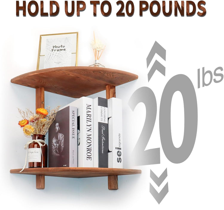 Floating Corner Shelf, Wood Bookshelf Floating Wall Mounted, Small Corner Shelve